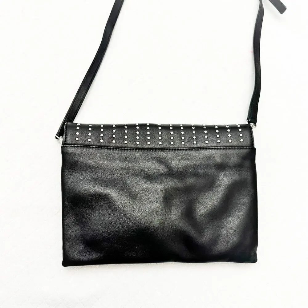 Just Cavalli Black Leather Studded Over The Shoulder Crossbody Tote Purse MINT